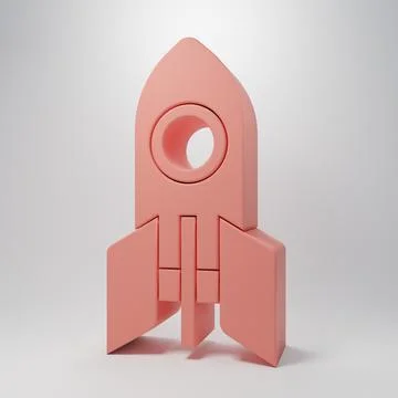 Pink Rocket ship icon isolated on pink background. Space travel. Minimalism.. Stock Illustration