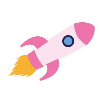 Pink rocket space icon, flat design Stock Illustration
