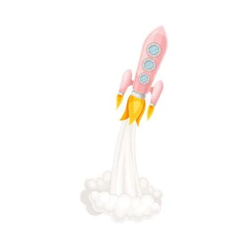 Pink Rocket as Spacecraft with Engine Exhaust Launching in Space Vector Stock Illustration