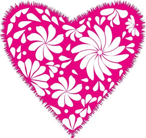 Pink romantic heart with white patchwork floral ornament for web design Stock Illustration