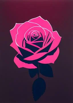 A pink rose against a black background with a purple border Stock Illustration