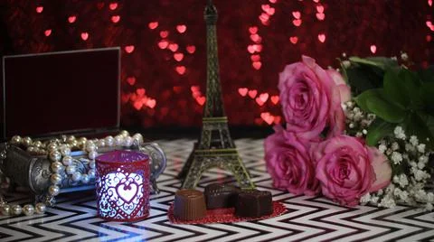 Pink Rose With Eiffel Tower Stock Photos