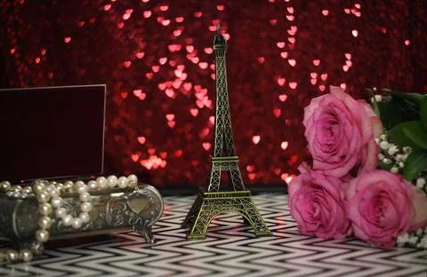 Pink Rose With Eiffel Tower Stock Photos