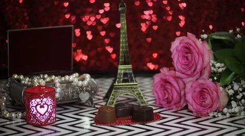 Pink Rose With Eiffel Tower Stock Photos