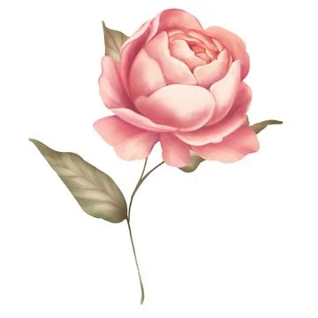 Pink rose flower isolated on white. Digital paining Stock Illustration