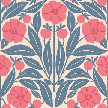 Pink Rose Hip Repeat Tile Vector Seamless Pattern Stock Illustration