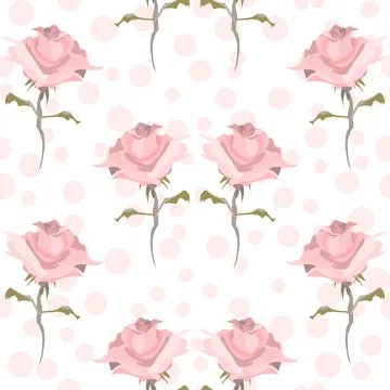 Pink Rose Vector Repeat Pattern With Polka Dots 스톡 일러스트