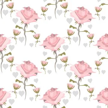 Pink Rose Vector Seamless Pattern Stock Illustration