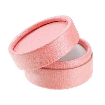 Pink round box for ring isolated on white background. Stock Photos