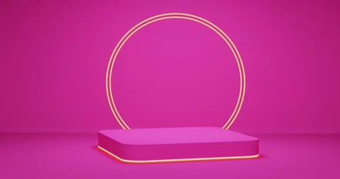 Pink round corner cube podium with gold border Stock Footage 172261297