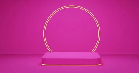 Pink round corner cube podium with gold border Illustrazione stock