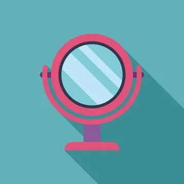 Pink round desktop makeup mirror standing on table Stock Illustration