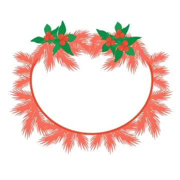 Pink round frame with a place for text with pink fir branches and berries with Stock Illustration