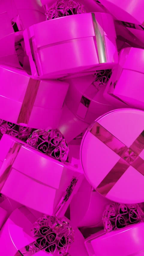 Pink round gift boxes falling on green screen. Stock-Footage 255602725