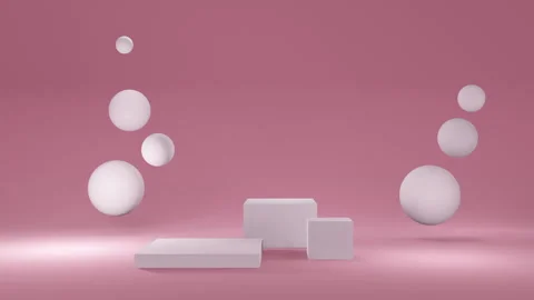 Pink round stage, pedestal or podium, and bubbles or spheres. Pink pastel Stock Footage 256241685