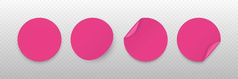Pink Round Sticker Vector Set. Round Stickers with Shadows. Curled Corner Stock Illustration
