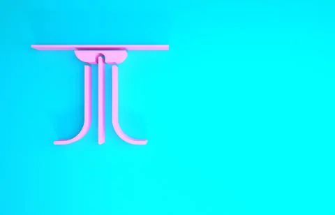 Pink Round table icon isolated on blue background. Minimalism concept. 3d ill Stock Illustration