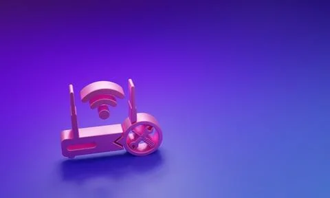 Pink Router wi-fi with screwdriver and wrench icon isolated on purple-blue .. Stock Illustration