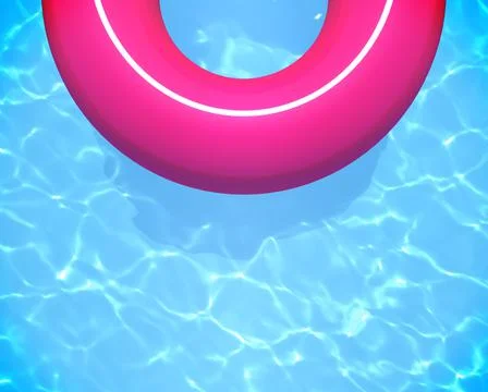 Pink rubber ring in refreshing blue swimming pool with copy space for text Stock Photos
