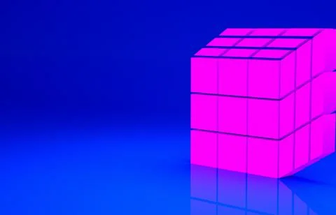 Pink Rubik cube icon isolated on blue background. Mechanical puzzle toy. Rubi 库存插图