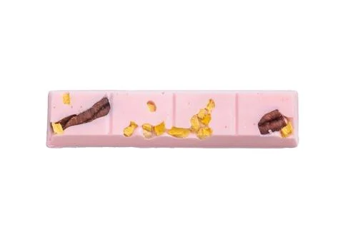 Pink ruby craft chocolate bar with dried citrus peel and cacao nib style to.. Stock Photos