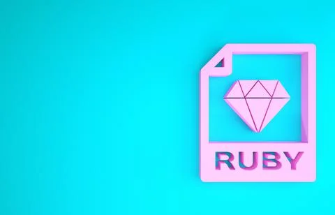 Pink RUBY file document. Download ruby button icon isolated on blue backgroun Stock Illustration