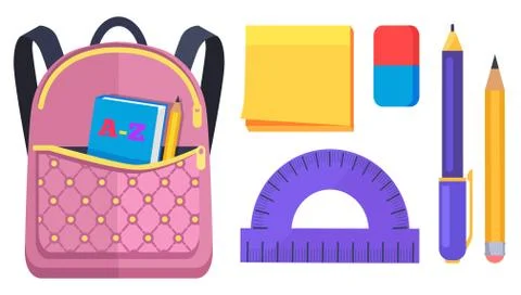Pink Rucksack with Pocket on Back with ABC Book Stock Illustration