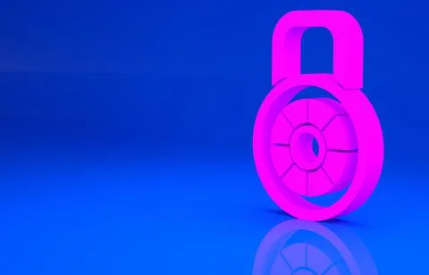 Pink Safe combination lock icon isolated on blue background. Combination padl Stock Illustration