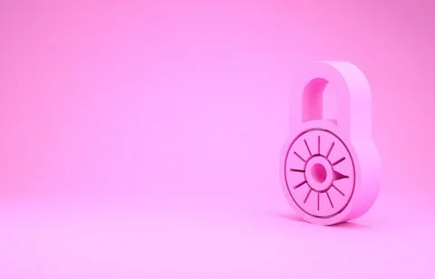 Pink Safe combination lock wheel icon isolated on pink background. Combinatio Illustrazione stock
