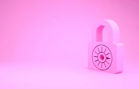 Pink Safe combination lock wheel icon isolated on pink background. Combinatio 스톡 일러스트