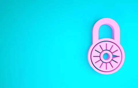 Pink Safe combination lock wheel icon isolated on blue background. Combinatio イラスト素材