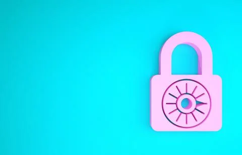 Pink Safe combination lock wheel icon isolated on blue background. Combinatio イラスト素材