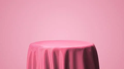 Pink satin drop on the circle table for model package presentation and pink b Stockfoto's