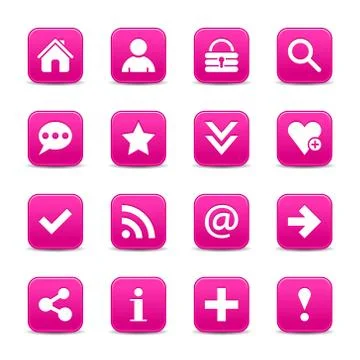 Pink satin icon web button with white basic sign Stock-Illustration