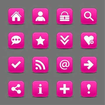 Pink satin icon web button with white basic sign Illustrazione stock