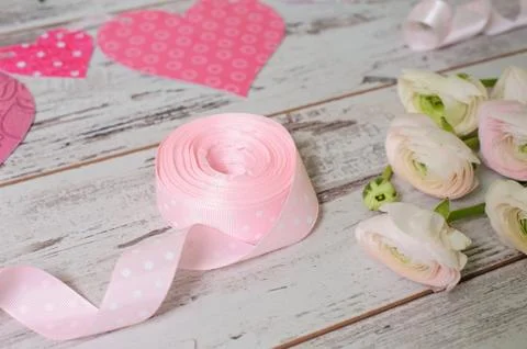 Pink satin ribbons Stock Photos