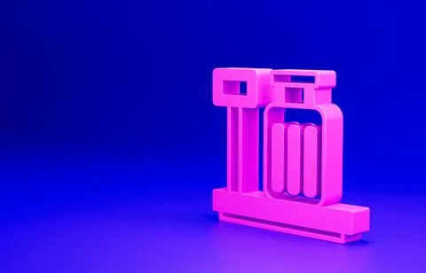 Pink Scale with suitcase icon isolated on blue background. Logistic and delivery Illustration