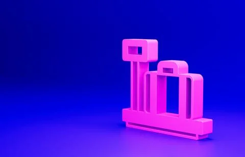 Pink Scale with suitcase icon isolated on blue background. Logistic and delivery Illustration