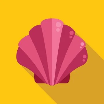 Pink scallop seashell casting long shadow on yellow background Stock Illustration