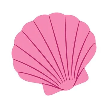 Pink scallop seashell. Vector flat style isolated. Stock Illustration