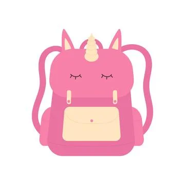 Pink school backpack, bag with unicorn and pockets for girl student Stock Illustration