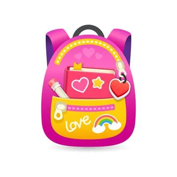 Pink School Backpack with Hearts Stock Illustration