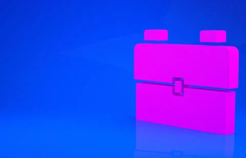 Pink School backpack icon isolated on blue background. Minimalism concept. 3d Illustrazione stock