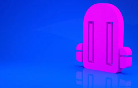Pink School backpack icon isolated on blue background. Minimalism concept. 3d Stock Illustration