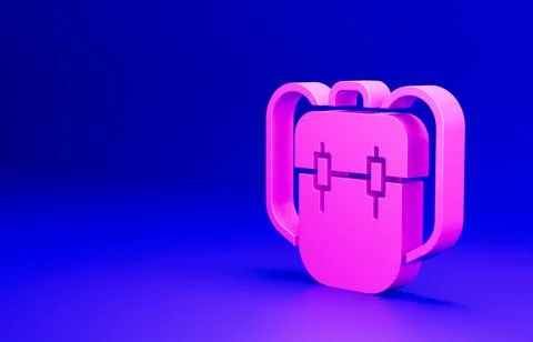 Pink School backpack icon isolated on blue background. Minimalism concept. 3D Illustrazione stock