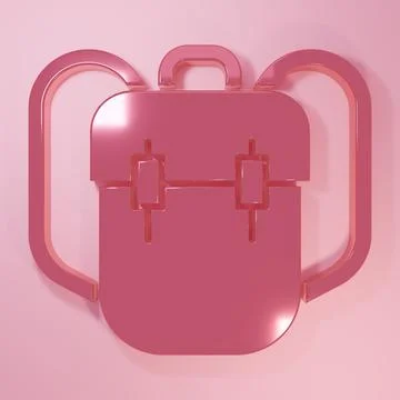 Pink School backpack icon isolated on pink background. Minimalism concept. .. Illustrazione stock