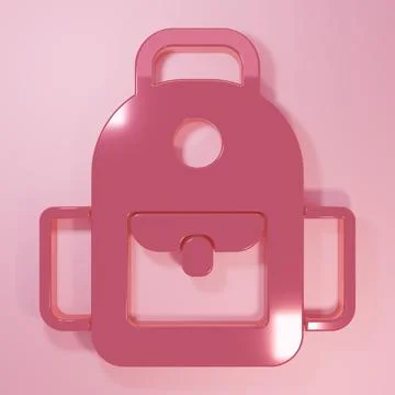 Pink School backpack icon isolated on pink background. Minimalism concept. .. Illustrazione stock