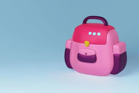 Pink school backpack isolated on a turquoise background. 3d rendering Stock Illustration