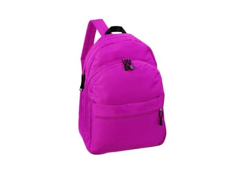 Pink school backpack isolated on white Stock Photos