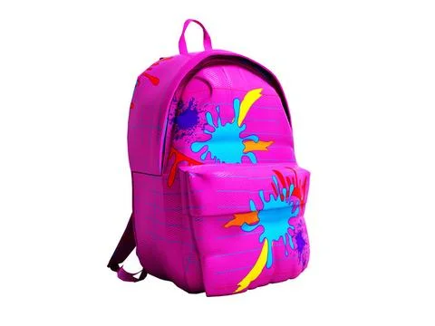 Pink school bag backpack 3d render on white background no shadow Pink scho... Fotos de archivo